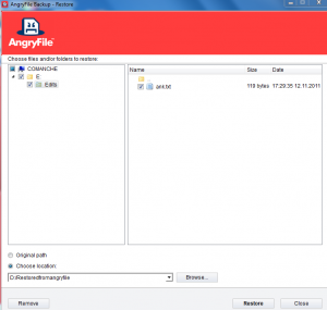 Restoring files and folders in AngryFiles