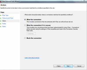 Connection settings for new inbound Windows Firewall rule