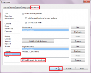 How To Enable Single Key Shortcuts In Opera 11.6 Browser