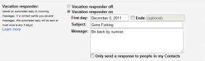 Configuring Gmail automatic vacation responder