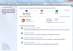 Network and sharing settings in Win 7