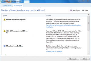 64-bit report in Windows 7 upgrade advisor