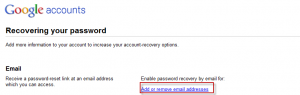 Adding or removing email addresses for Gmail password reset