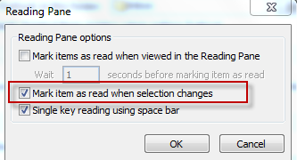 Changing the reading pane settings in Outlook 2010