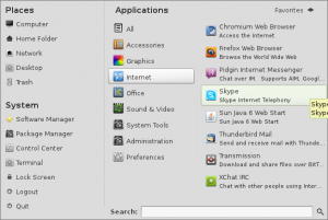 Installed Skype application in Linux Mint menu