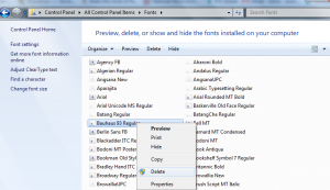 Deleting fonts in Windows 7