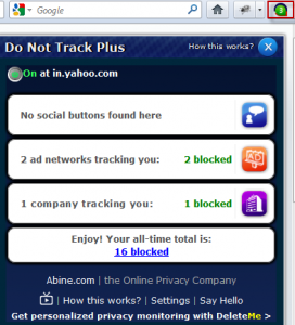 Ad trackers blocked by DNT+ on visiting websites