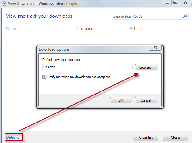 Changing the location where downloaded files are stored in IE9