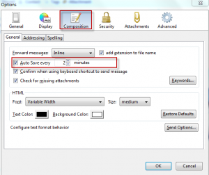 Auto save options in Thunderbird