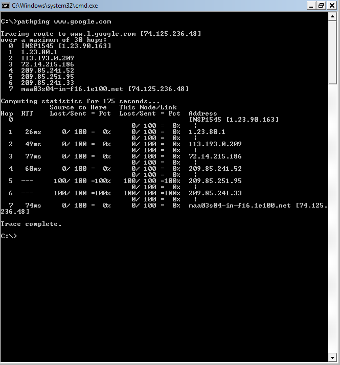 PathPing command in Windows