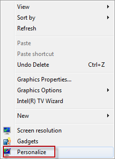 Personalization settings in Windows 7