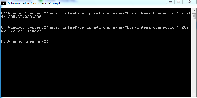 Setting DNS server IP addresses through Windows command prompt