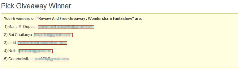 Winners of Wondershare Fantashow giveaway