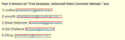 Aimersoft giveaway winners