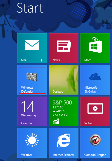 Pinned app in Windows 8 start screen