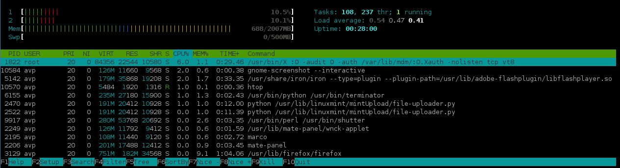 Using htop to list CPU cores