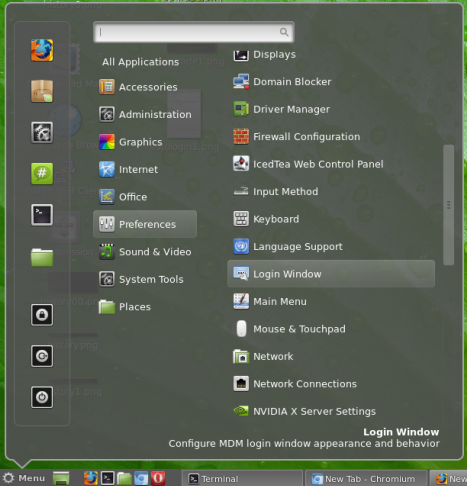 Login Window properties in Linux Mint