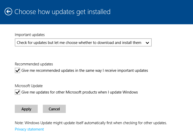 Choosing how Windows updates will be downloaded and installed in Windows 8.1