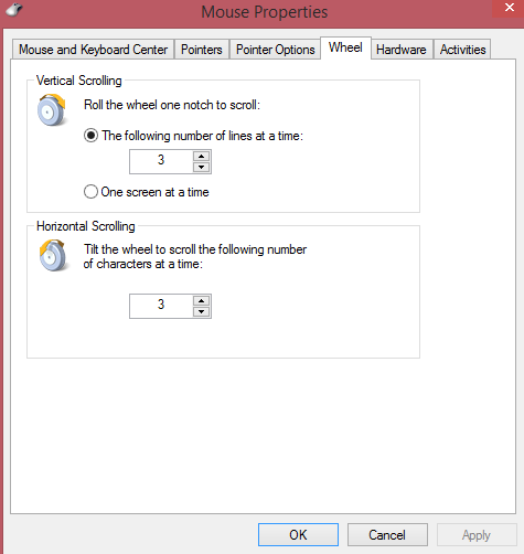 Changing mouse scroll wheel settings in Windows 8.1