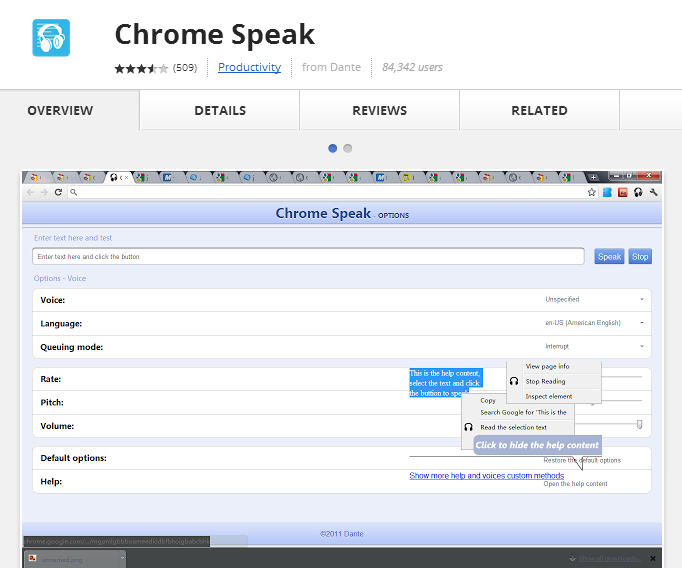 Chrome Speak add-on