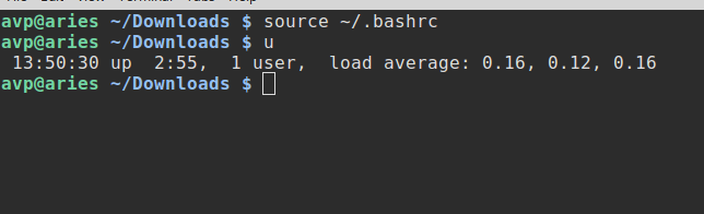 using the new .bashrc file with the added alias