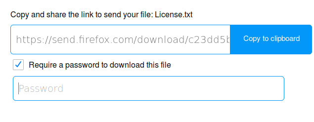 password protecting the download link in Firefox Send 