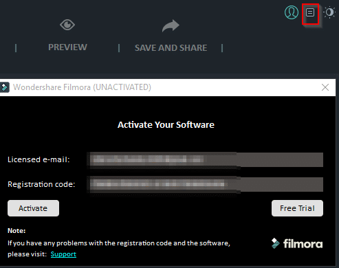 activating Filmora license