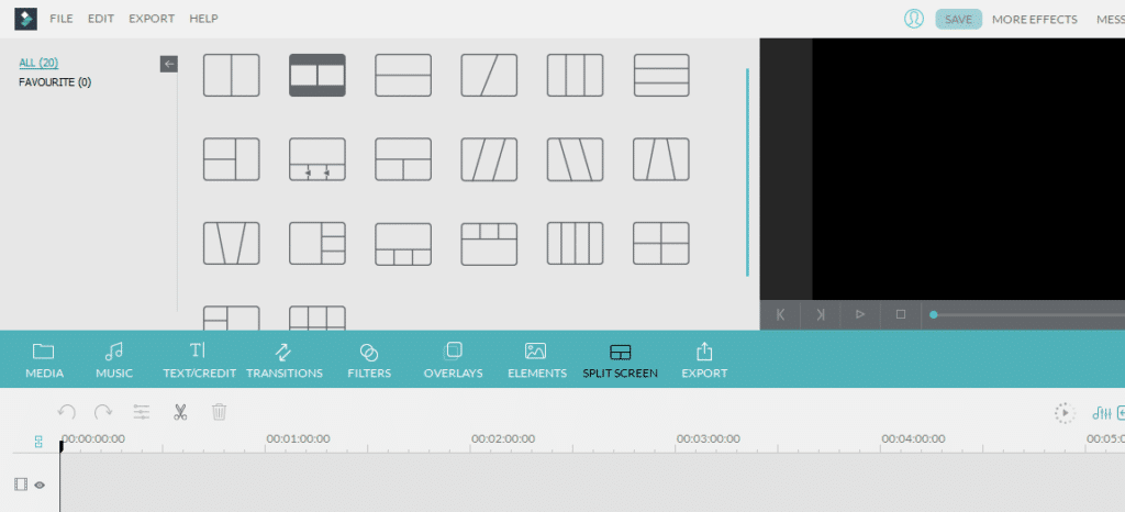 split screen feature in Filmora full feature mode