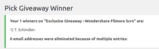 Wondershare Filmora Scrn giveaway winner announced