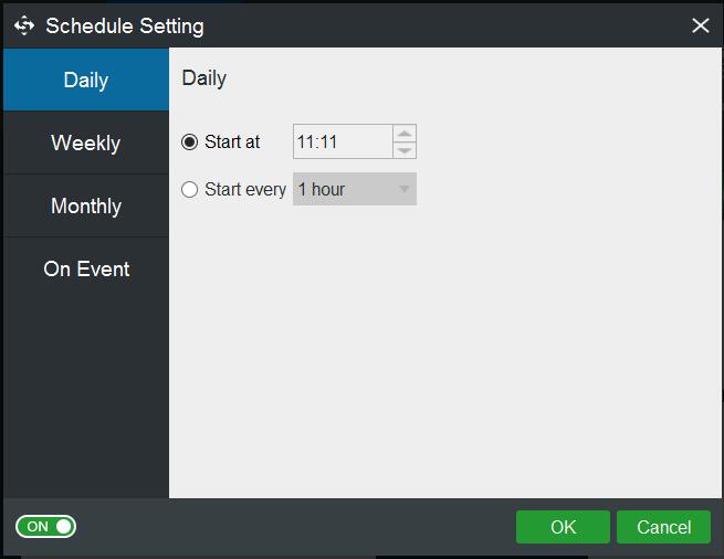 different scheduling options in MiniTool ShadowMaker Pro