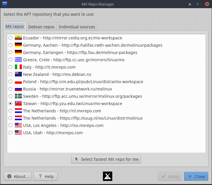 configuring repositories using MX Repo Manager