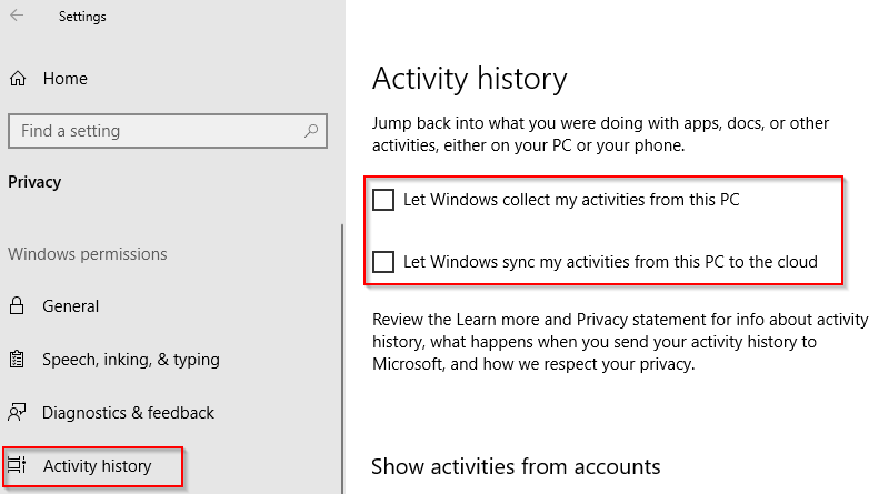 disabling Timeline in Windows 10