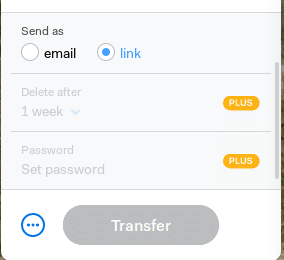 choosing the mode of transfer when using WeTransfer 