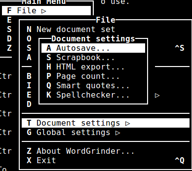 other document settings in WordGrinder