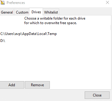 adding temporary folders on a per drive basis in BleachBit