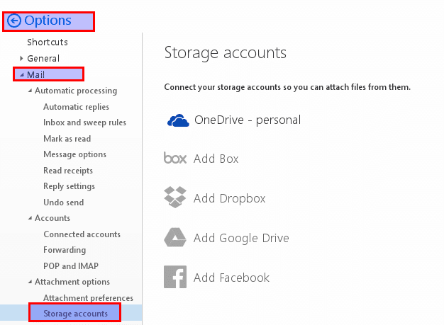 adding a cloud storage account to Outlook.com in non beta version