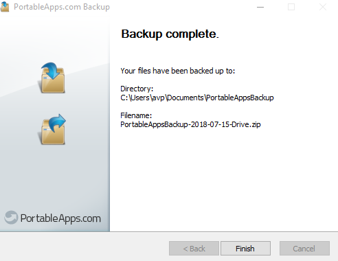 backup of installed portable apps complete when using PortableApps 