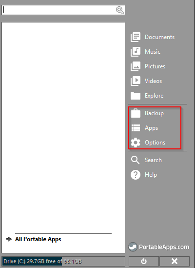 PortableApps menu is similar to Windows Start menu