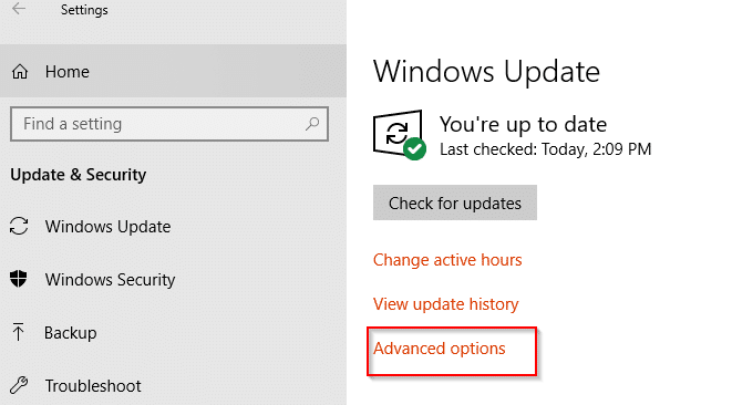 Windows 10 Update & Security settings