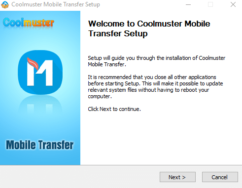 installing Coolmuster Mobile Transfer for Windows PC