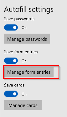 Autofill options in Edge