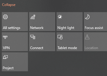 rearranged quick actions icons in Windows 10 notification area