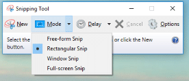 snipping tool to take region screenshot in Windows 10