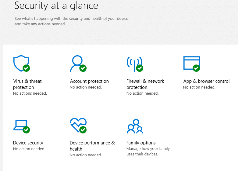 Windows Defender Security dashboard