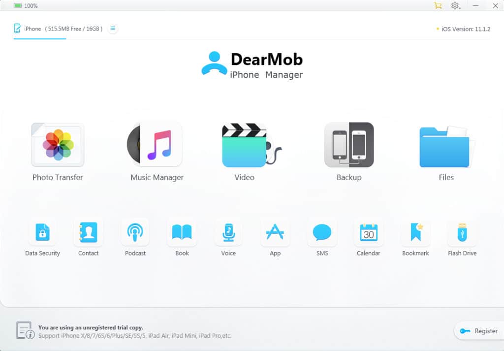 DearMob iPhone manager interface