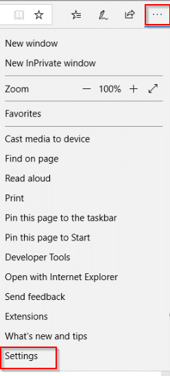 accessing Settings in Microsoft Edge browser