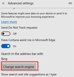 changing search engine in Edge browser