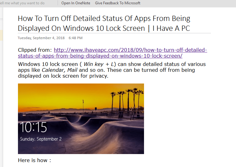 viewing saved clippings in OneNote online