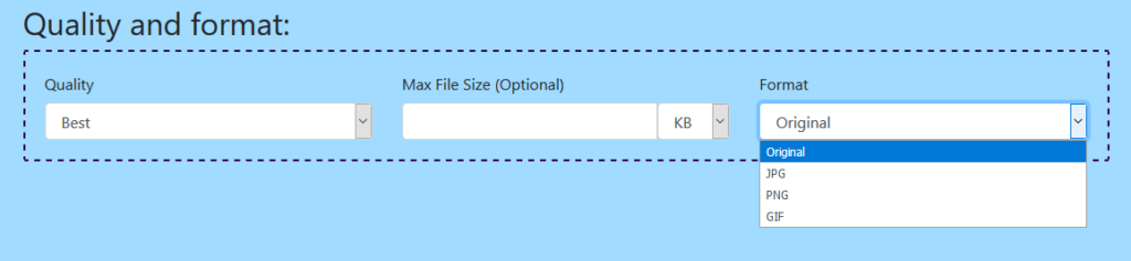 changing quality and image format using resize my image tool