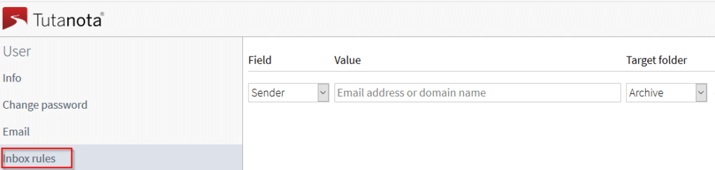 configuring inbox rules in Tutonata